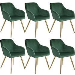 Helloshop26 - Lot de 6 chaises pieds doré siège de salon cuisine salle à manger design élégant velours vert 08_0000062 - 3000934699780_0