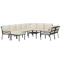 Helloshop26 - Salon de jardin meuble d'extérieur ensemble de mobilier 11 pièces avec coussins sable acier 02_0015457 - 3000145491531_0