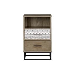Möbilia Table de chevet | 2 tiroirs, 1 compartiment ouvert | MDF avec film imitation lisse | gris-naturel L 39,5 x P 38 x H 62 cm - Bois manufacturé_0
