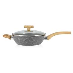 Menastyl - Sauteuse Cannelle 24cm Avec Couvercle En Verre Et Poignees Bois Clair - 3256390190389_0