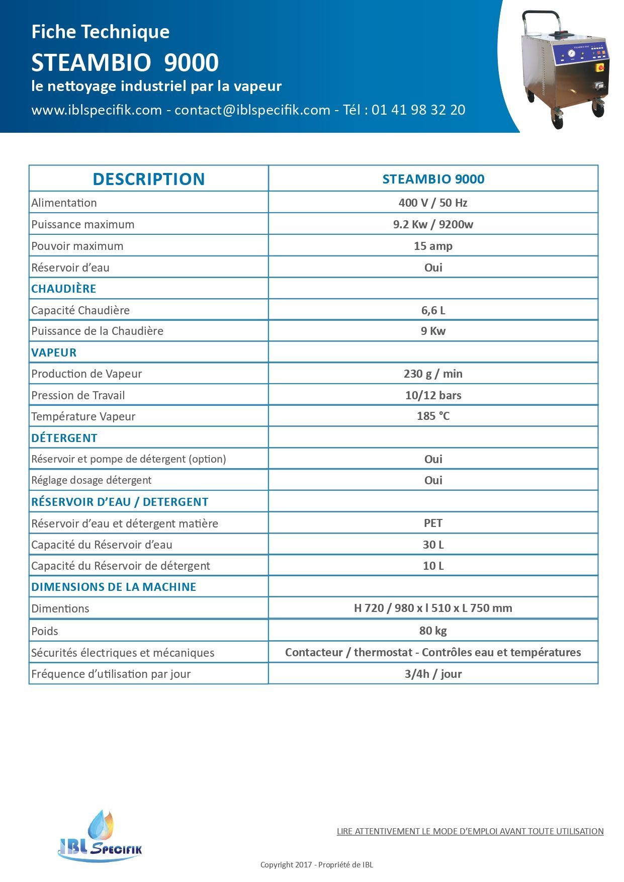 Nettoyeur à vapeur industriel - pression 10 bar - puissance 9000 à 18000 W - Steambio Max_0