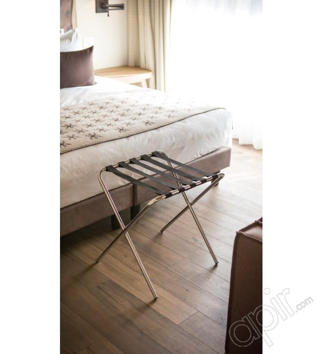 Porte-valises en métal rond avec sangles en nylon - Finitions laiton ou acier poli - Avec ou sans dosseret_0