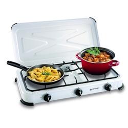 Réchaud gaz portable 3 feux 3450W Blanc laqué Couvercle Plaque de cuisson KEMPER - blanc 8008004005962_0