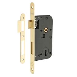 Serrure encastrable à clé pour porte de chambre, axe 50mm, bouts ronds, laiton poli nickelé, 1 clé - THIRARD - doré 3150260192223_0