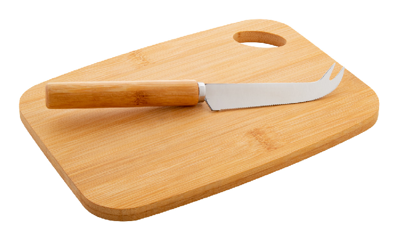 Service à fromage en bambou - Couteau en acier inoxydable et planche à découper en bambou - Avec boîte en papier kraft_0