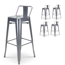 Tabouret de bar en métal brut silver avec dossier - Hauteur assise 76cm - x4 Kosmi - gris 3760301693161_0