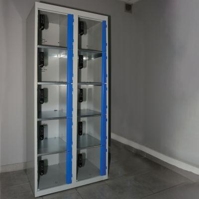 Vestiaire  2 colonnes 5 cases gris/ bleu  portes plexi  à serrure E10 à code électronique_0