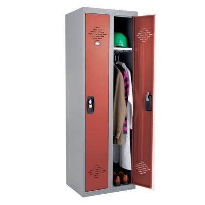 Vestiaires monobloc Confort Industrie propre 2 cases, toit plat, gris / rouge_0