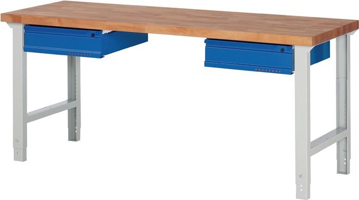Établi série BK 650 l.2000xP700xH790-1140 mm hêtre massif gris clair, RAL 7035 bleu gent.,RAL 5010 2 tiroirs PROMAT_0