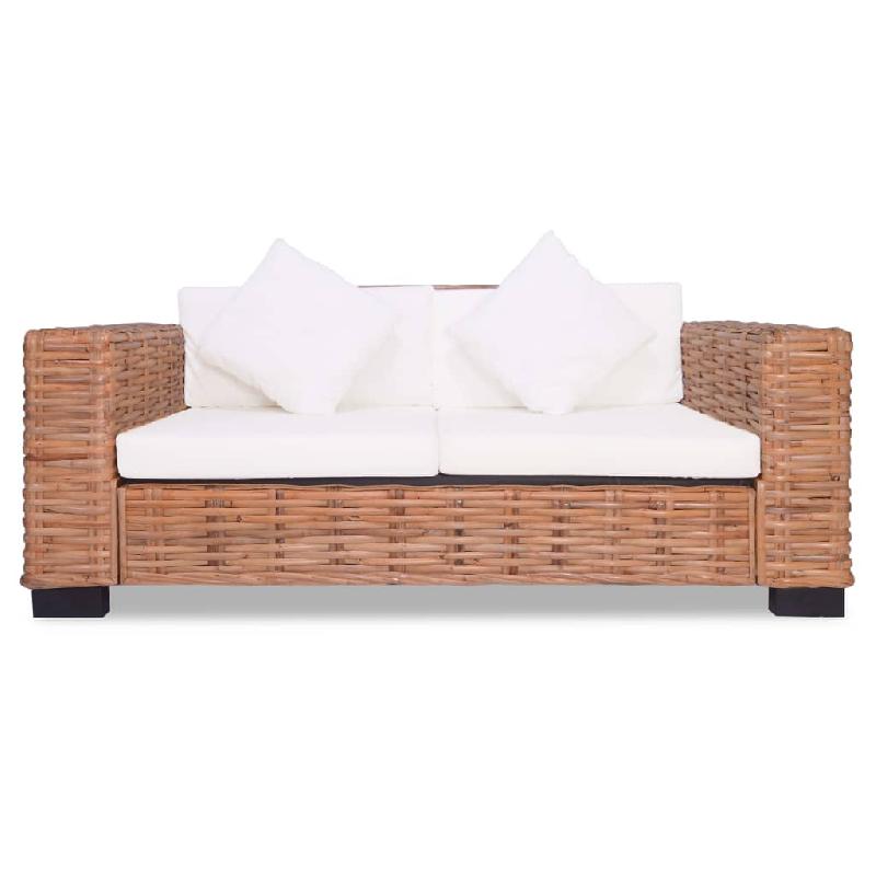 Canapé 2 places en rotin naturel - Salon/salle de séjour - Coussins amovibles - 157x80x67 cm - Modèle 02_0019645_0