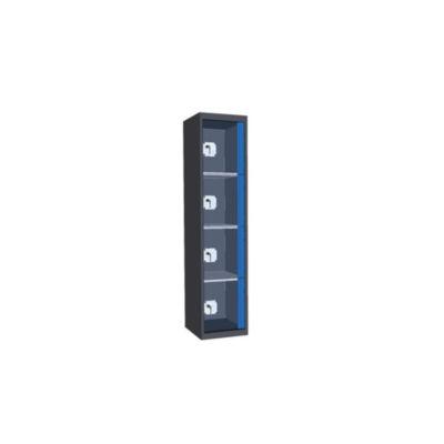 Casiers consigne à monnayeur , portes transparentes,  1 colonne de 4 cases larg.400 mm, anthracite/ bleu_0
