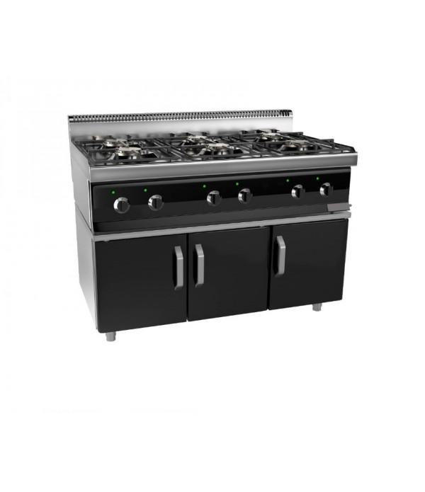 Cuisinière à gaz professionnelle 6 brûleurs 9,5 kW - CHR - Compacte avec système anti-projections_0