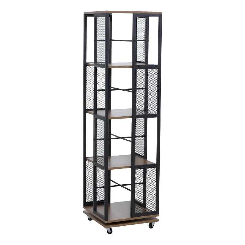 Décoshop26 - Bibliothèque rotative étagère style industriel avec roulettes 147 cm en métal et MDF brun clair 04_0008771 - 3000267134439_0
