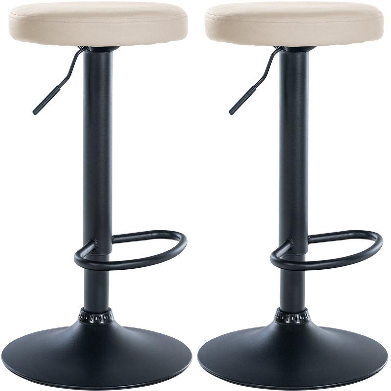 Décoshop26 - Lot de 2 tabourets de bar design simple avec assise en synthétique crème et cadre métal noir TDB10685 - noir 3002474732699_0
