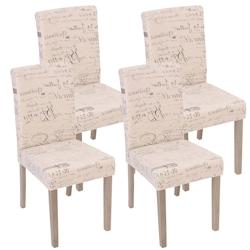 Décoshop26 - Lot de 4 chaises de salle à manger cuisine en tissu crème motif lettrage des pieds en bois clair 04_0000598 - 3000043732699_0