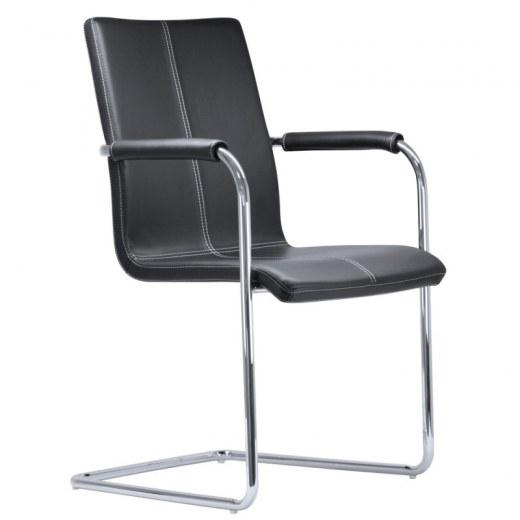 Fauteuil visiteur ou de réunion Atlas - Référence 8043 SC W - imitation cuir noir, design contemporain, structure chromée_0
