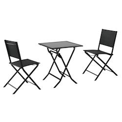 METRO Professional Set de terrasse SANTORINI, 3 pièces, textilène/acier/verre, 1x table et 2x chaises, pliantes, noir - noir multi-matériau 4337255_0