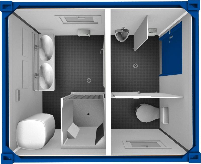 Module sanitaire : Wc et douche au choix SANIBOX10 MODULE COMPLET Gris RAL 7035_0