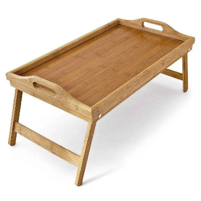 Dioche Plateau de lit en bois de bambou avec poignées et pieds repliables,  bord relevé et plateau pour Colazion Table de petit déjeuner 63 x 27,3 x