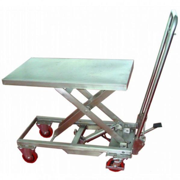 Table élévatrice manuelle en inox 304 - Capacité de charge 200 kilos - Hauteur jusqu'à 910 mm_0