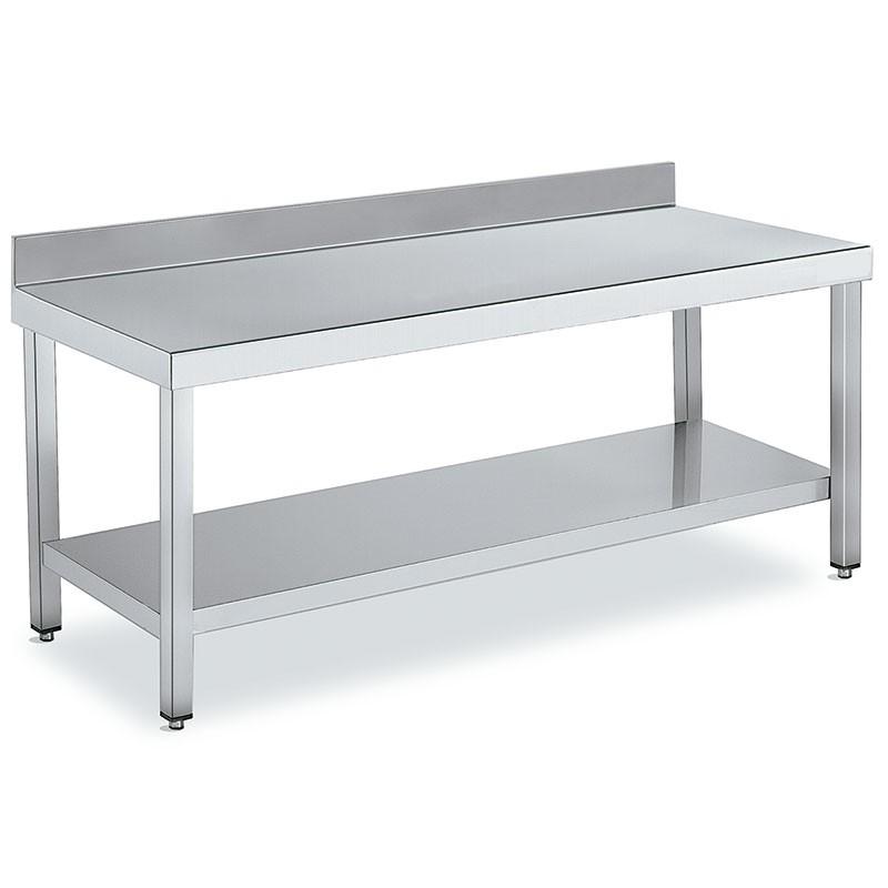 Tables de travail inox faible hauteur avec dosseret et étagère P 600 mm | Distform - 1000_0