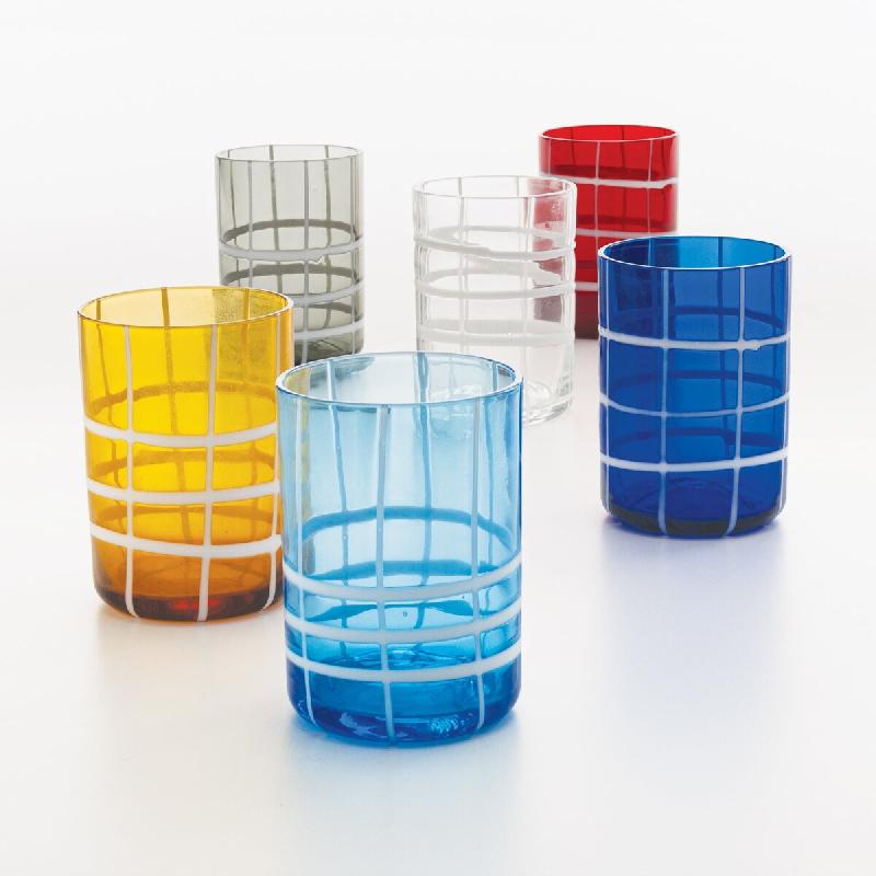 Zafferano Twiddle - Lot De 6 Verres En Verre Soufflé Coloré, 35 Cl - Faits Main Avec Déco Blanche, Lavables Au Lave-Vaisselle - transparent 8056300_0