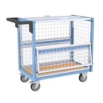 Chariot conteneur grillagé avec toit, 850 x 500 mm, 250 kg_0