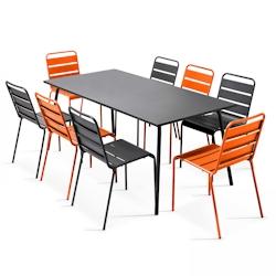Oviala Business Ensemble table de terrasse et 8 chaises en métal gris et orange - orange acier 106898_0
