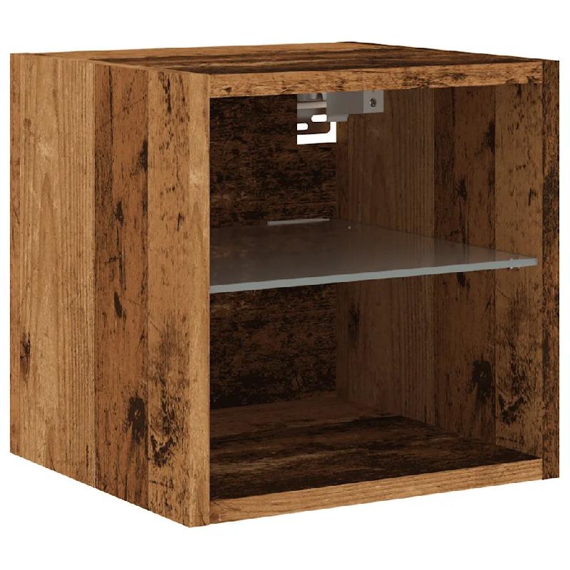 Helloshop26 - Meuble TV mural contemporain avec lumières LED et étagère en verre 30 x 28,5 x 30 cm en bois vieux bois 02_0051172 - verre 3000236774666_0