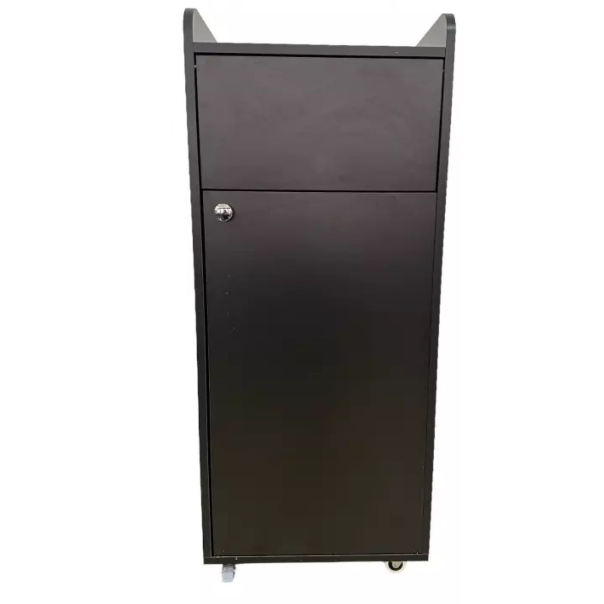 Meuble poubelle snack en bois noir - trappe pivotante - roulettes avec frein - bac 75L inclus_0