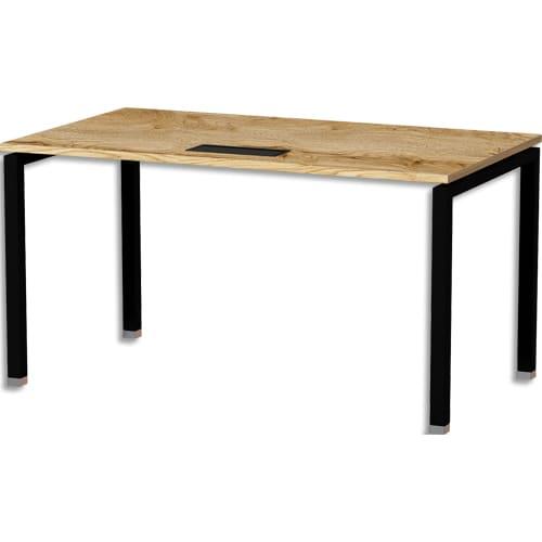 Mt international bureau droit l140xp80 plateau chêne brut et pieds u noir_0