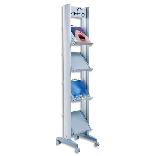 Paperflow présentoir mobile en alu, 4 tablettes métal pour 4 documents a4+. Dim. L33 x h167,8 x p38,5 cm_0