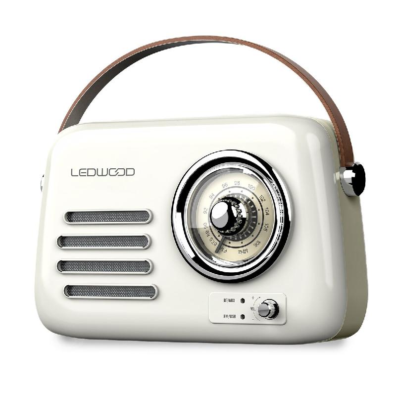 Radio Rétro portable Ledwood ALMA, FM, Bluetooth 5.3 Entrée USB, Puissance 30W - Batterie 3,7V-1500mAh - Retro Vintage - Blanc - 3666630005395_0