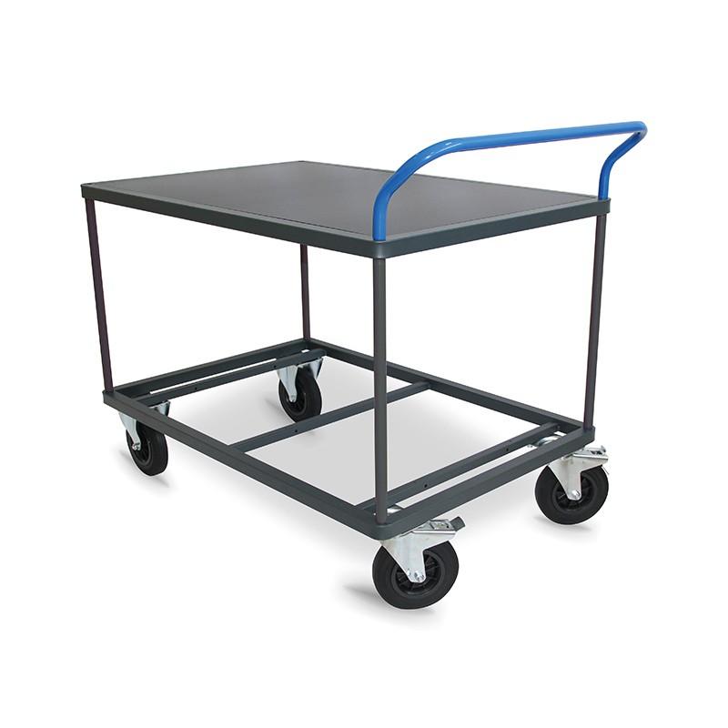Servante d'atelier 1 plateau - Format 800 x 600 - Charge 300 kg - Poignée bleue - Roulettes fixes et pivotantes_0