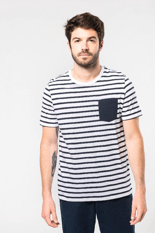 T-shirt rayé marin avec poche - manches courtes homme - Kariban - Réf: K378 - 100% coton - différentes tailles et couleurs_0
