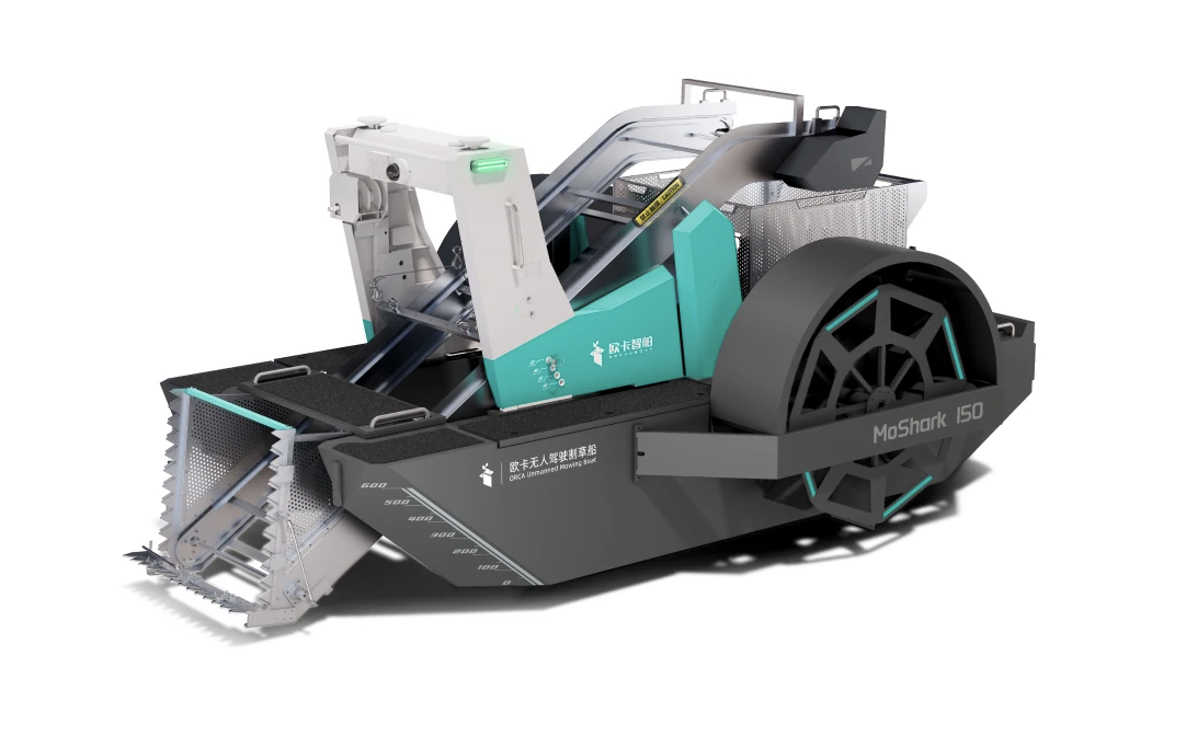 Bateau faucardeur autonome électrique conçu pour récolter les plantes aquatiques de manière efficace et écologique - Capacité 150kg - MOSHARK_0