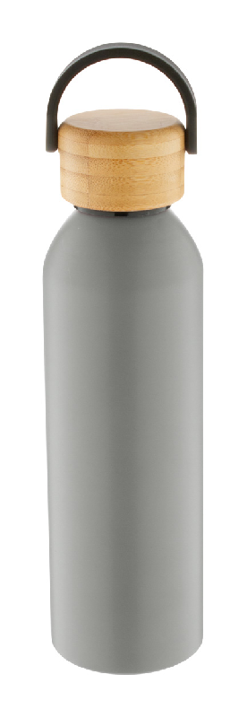 Bouteille en aluminium - 600 ml - avec couvercle en bambou - couleur gris - poids 150 gr_0
