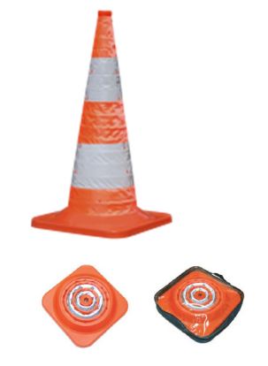 Cône de chantier temporaire pliable en nylon avec bandes classe 2 et kit LED - K5a / 500 mm_0