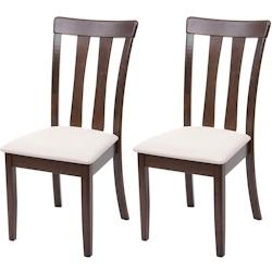 Décoshop26 - Lot de 2 chaises de salle à manger en bois massif marron foncé et assise en tissu crème CDS04465 - marron 3000657469608_0