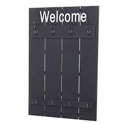 Décoshop26 - Porte manteau mural Welcome panneau avec 8 crochets style vintage 91x60cm bois gris foncé 04_0001003 - gris 3000572132694_0