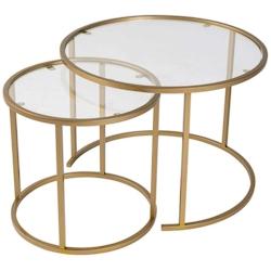Ensemble de 2 tables gigognes rondes en métal et verre Aurum doré verre transparent Hanah Home - 8684283511709_0