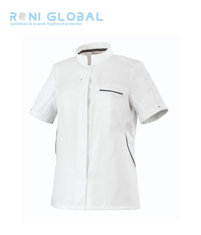 Veste de cuisine femme - manches courtes - polyester, tencel et seaqual - coupe slim - 1 poche - ESCALE MC ROBUR_0