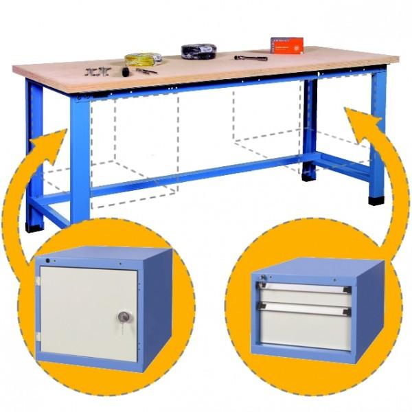 Établi d'atelier charges lourdes avec bloc tiroirs et porte Bloc 2 tiroirs 100 et 200 mm et 1 porte_0