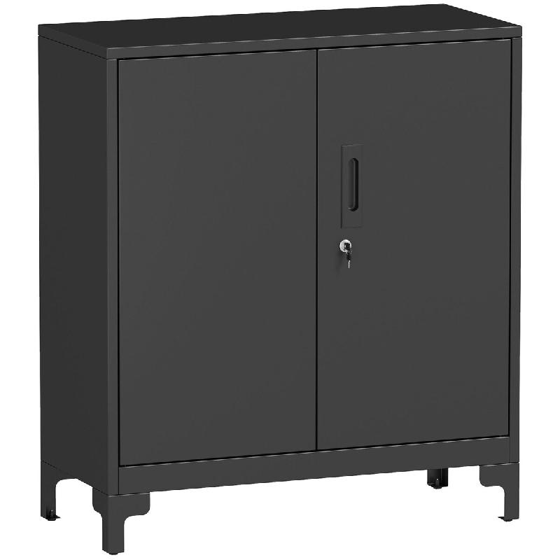 Helloshop26 - Armoire de bureau 80 x 35 x 91 cm portes verrouillables 2 étagères sécurisée et stable design contemporain en métal 21_0006405 - m�_0