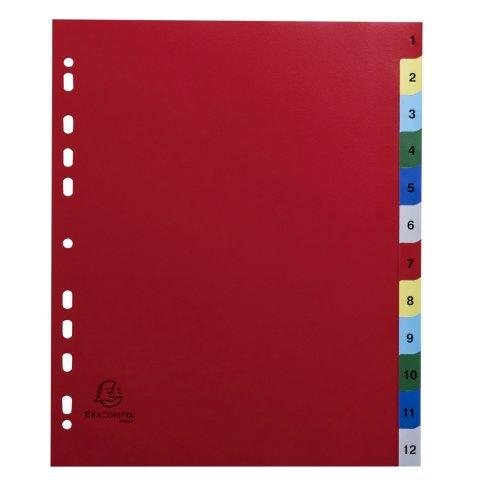 LOT DE 2 - INTERCALAIRE A4+ IPOLYPROPYLÈNE COLORÉ EXACOMPTA 12 OGLETS NUMÉRIQUES MULTICOLORES - 1 JEU