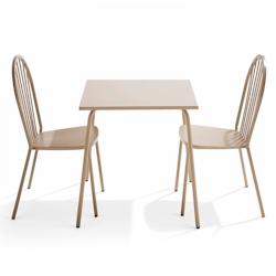 Oviala Business Ensemble table de terrasse et 2 chaises bistrot en acier taupe - gris acier 111555_0