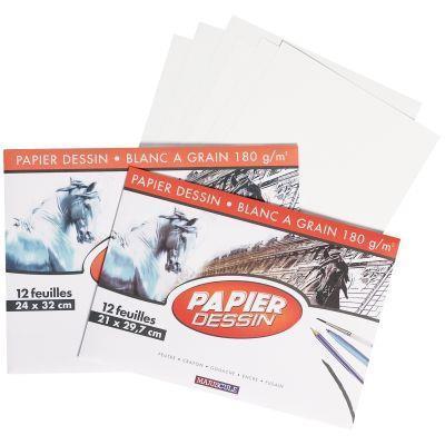 Pochette de 12 feuilles de papier dessin blanc 180 g format 21x29 7 cm