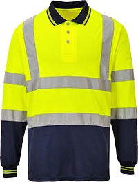 Polo bicolore manches longues jaune marine S279 - XL - bandes réfléchissantes - certifié CE_0