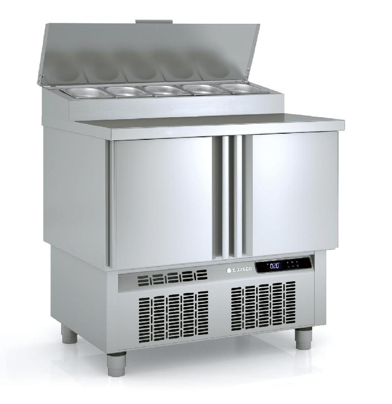 Saladette réfrigérée professionnelle inox 700 positive 2 portes avec dessus inox et couvercle - MFEI70-100_0