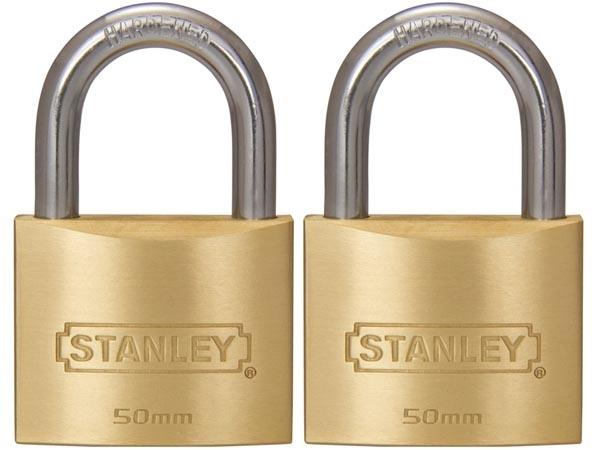 STANLEY - Cadenas en laiton massif - Anse standard 50 mm - Lot de 2 - Sécurité renforcée_0